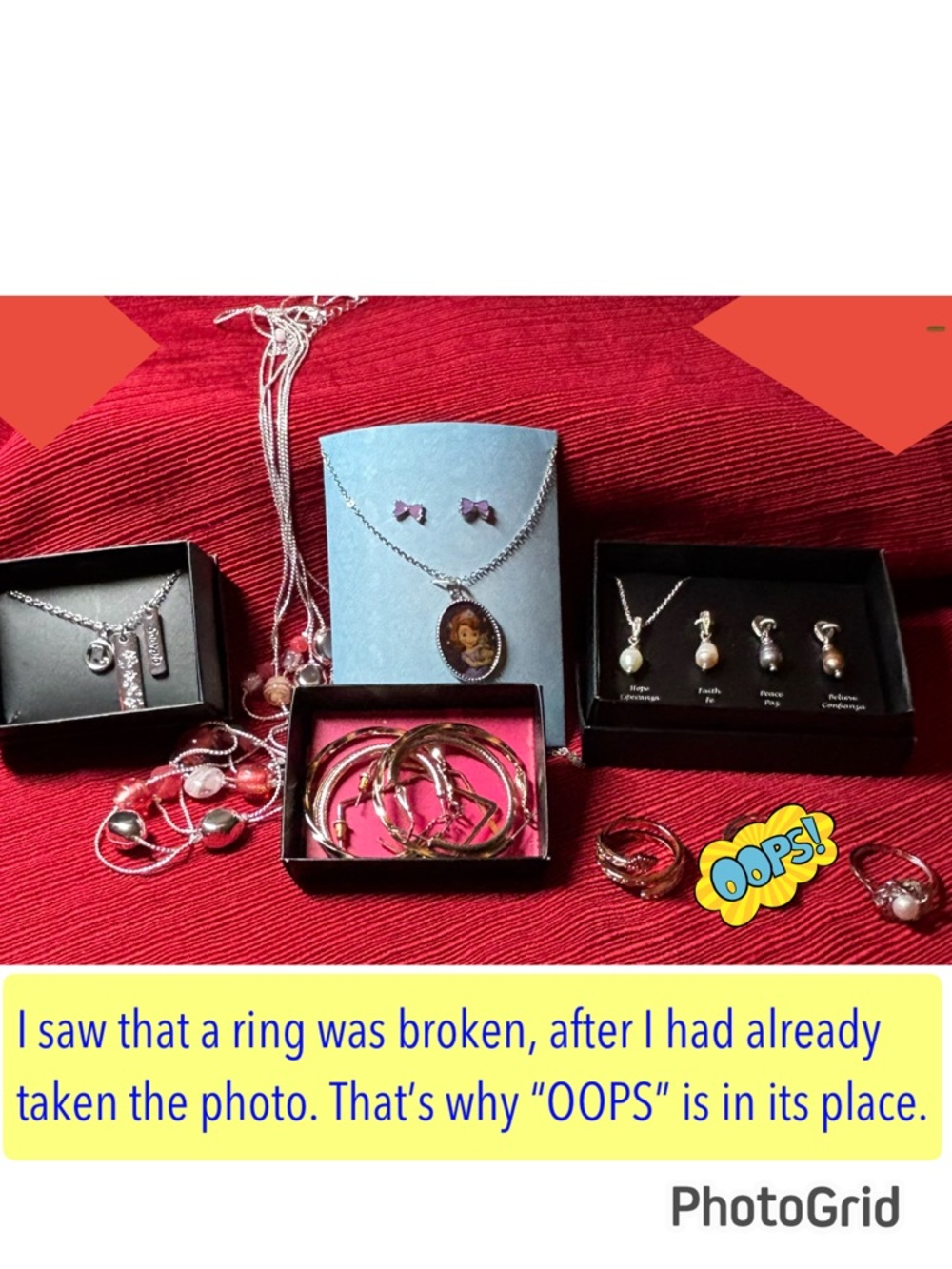 Avon-3 necklaces-2 rings-3 prs earrings; child’s earring-necklace set by Jacmel.